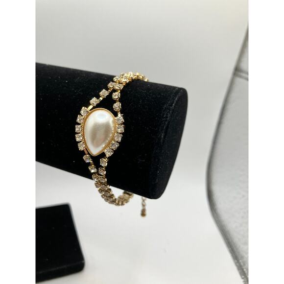 Art Deco Faux Pearl Rhinestone Tennis 9" Bracelet Vintage! - Picture 4 of 7